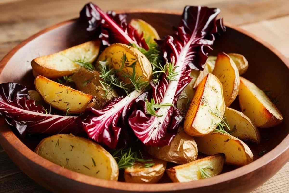 Patate e radicchio al forno in una ciotola