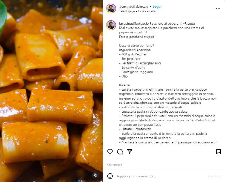 Paccheri crema di peperoni