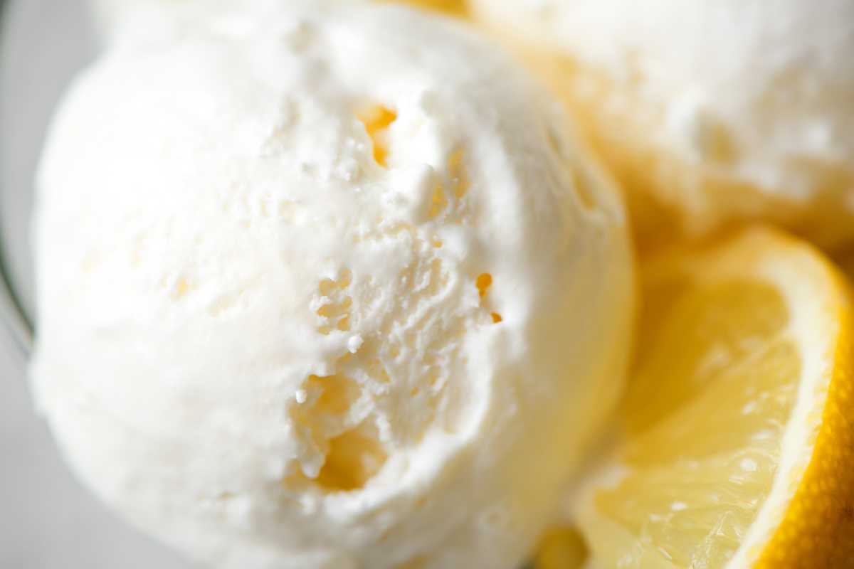 Pallina di Gelato al limone e fettina di agrume