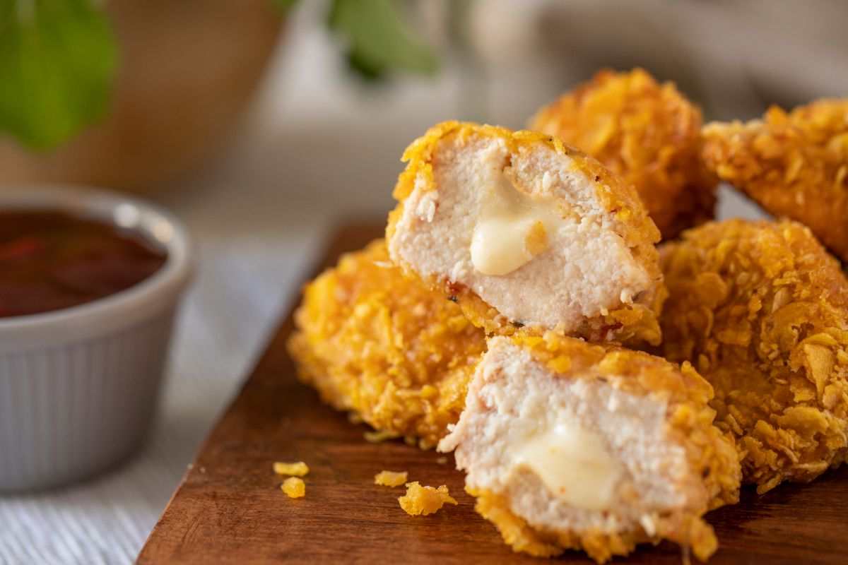 nuggets di pollo su un tagliere