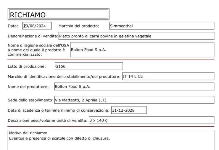 simmenthal, perché è stata richiamata