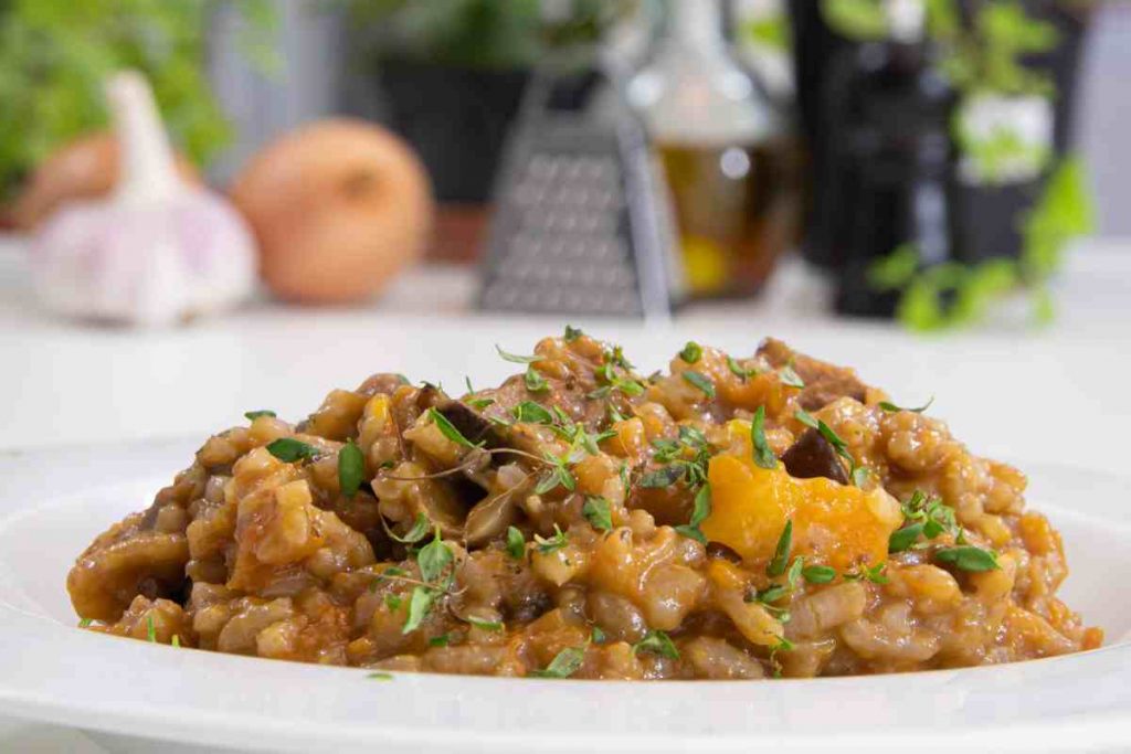 Risotto con zucca e funghi 