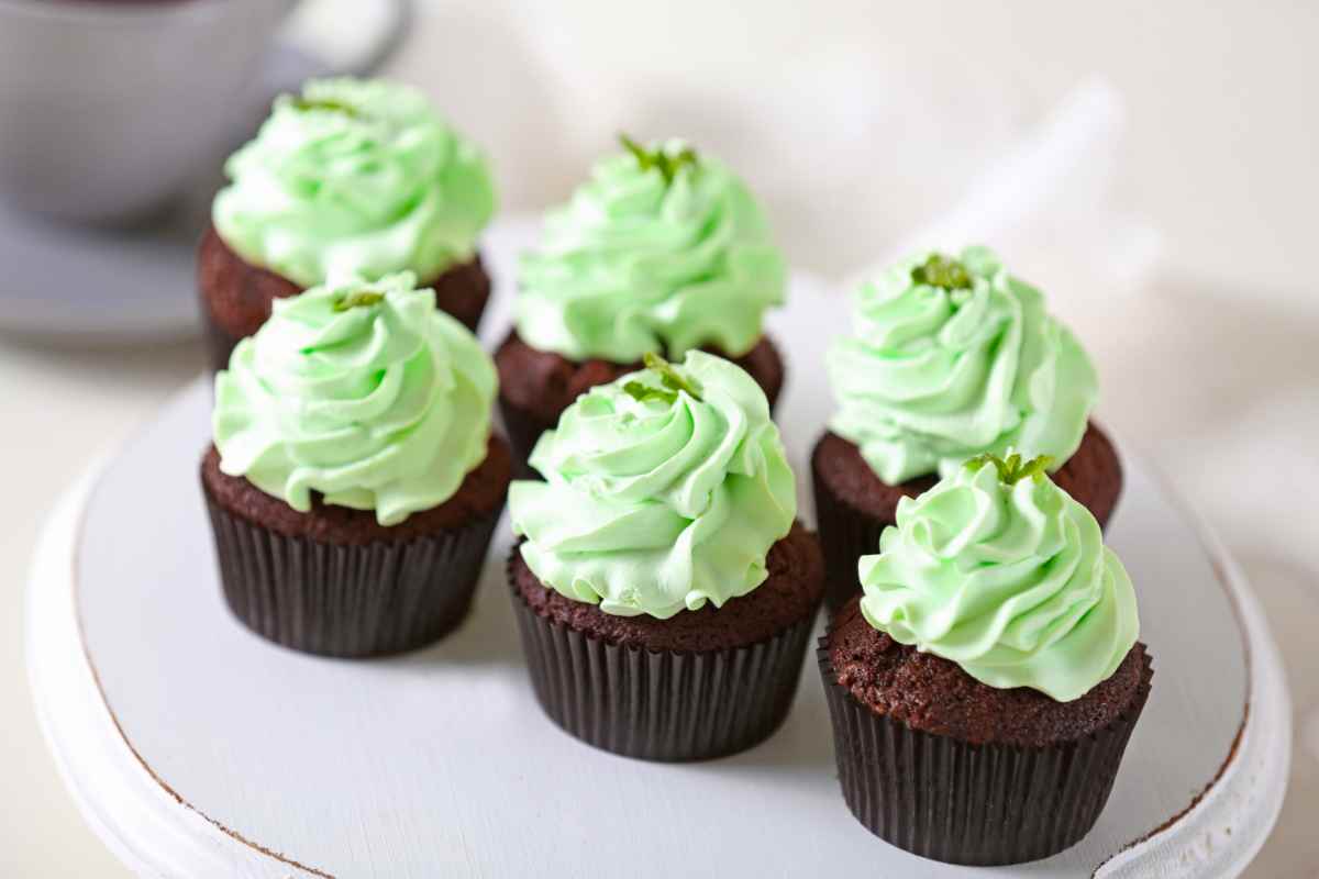 Cupcake cioccolato e menta messi in fila