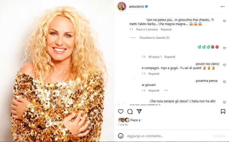 antonella clerici polemiche sotto al post