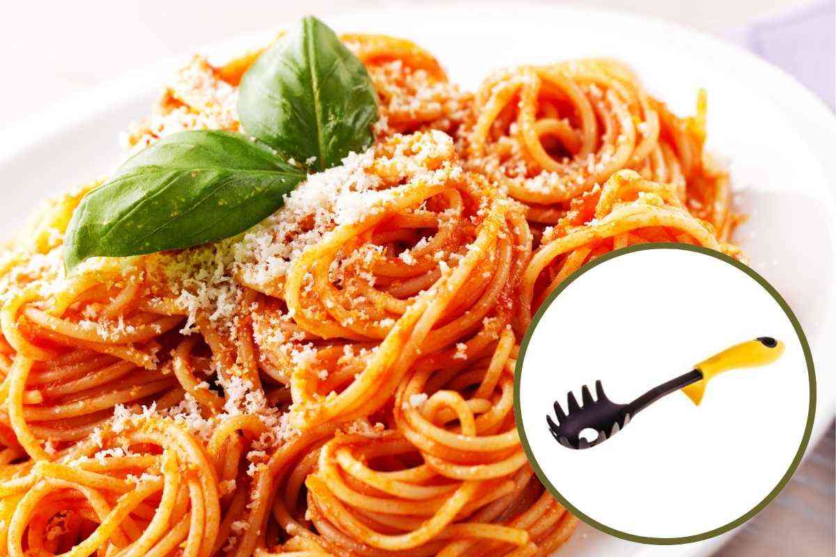 piatto di spaghetti e mestolo