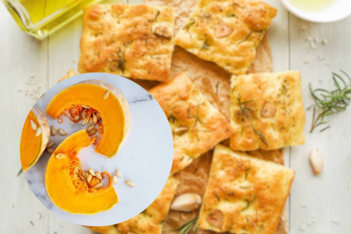 focaccia tagliata a quadri con zucca