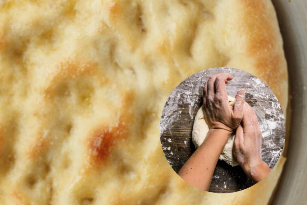 mani che impastano focaccia