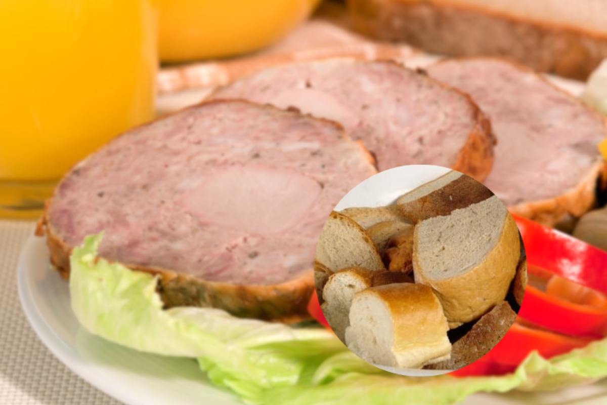 polpettone con verdure e fette di pane duro