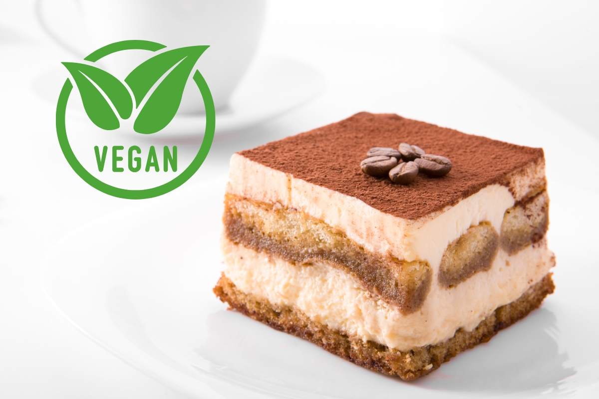 tiramisù e simbolo vegan