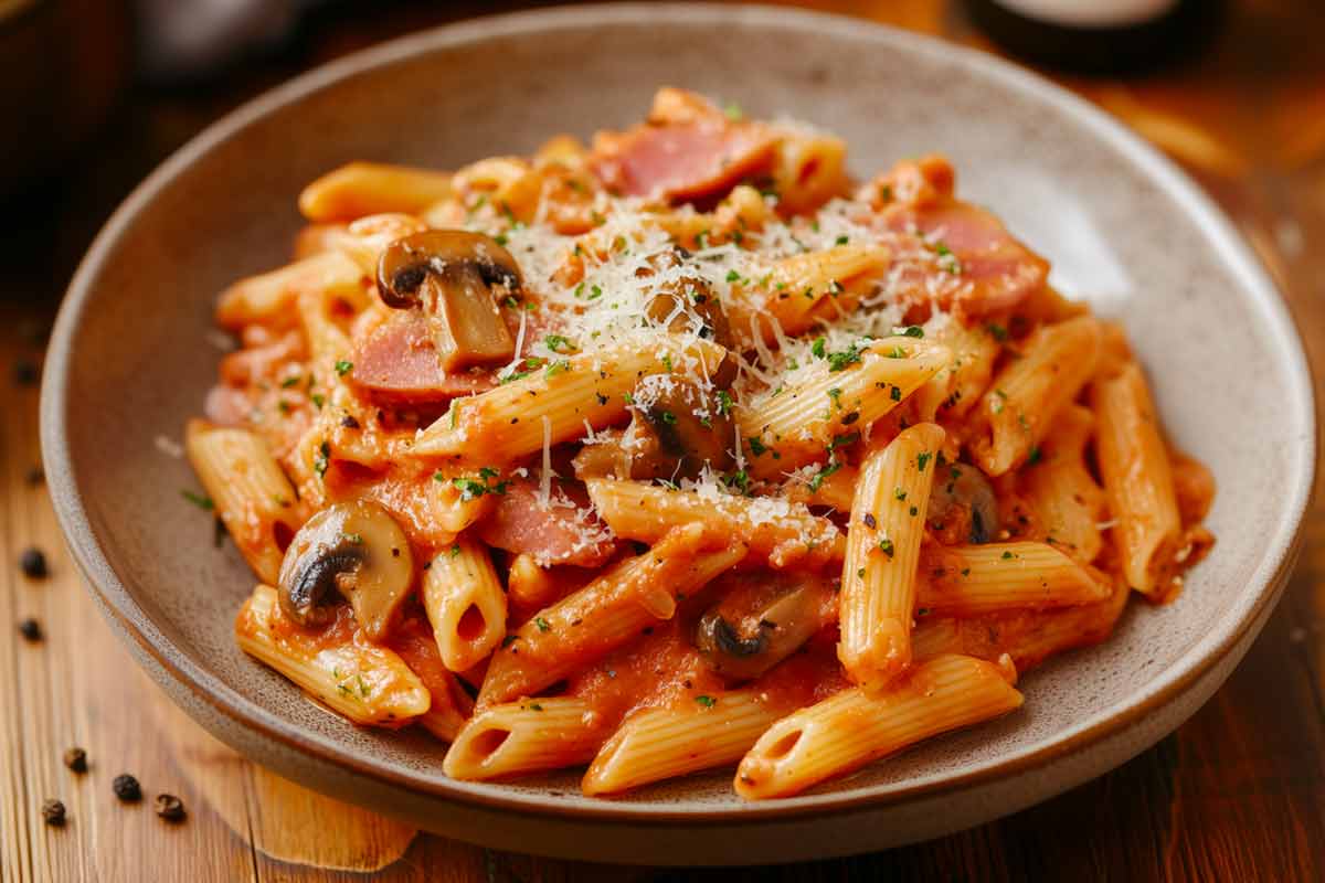 Penne alla cubana in un piatto