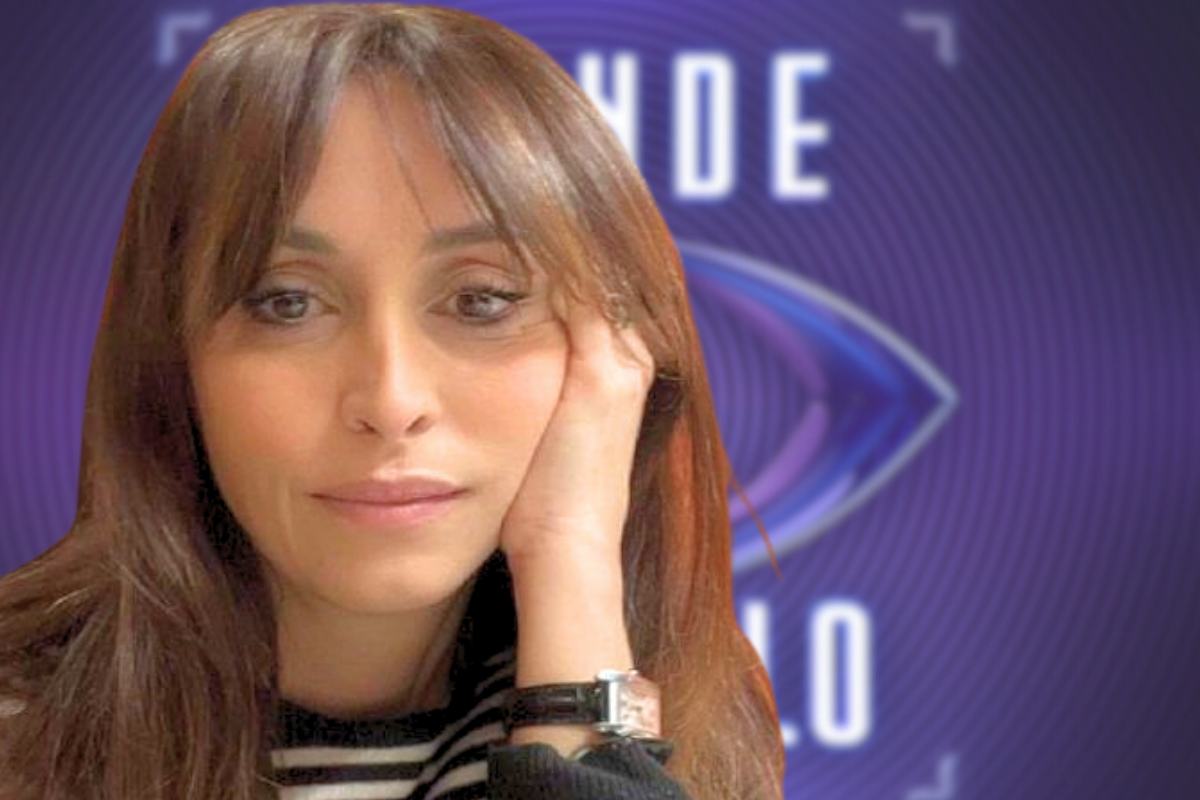 Benedetta Parodi in primo piano e sfondo logo GF