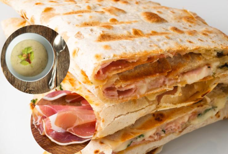 Piadina ripiena con crema di carciofi e speck